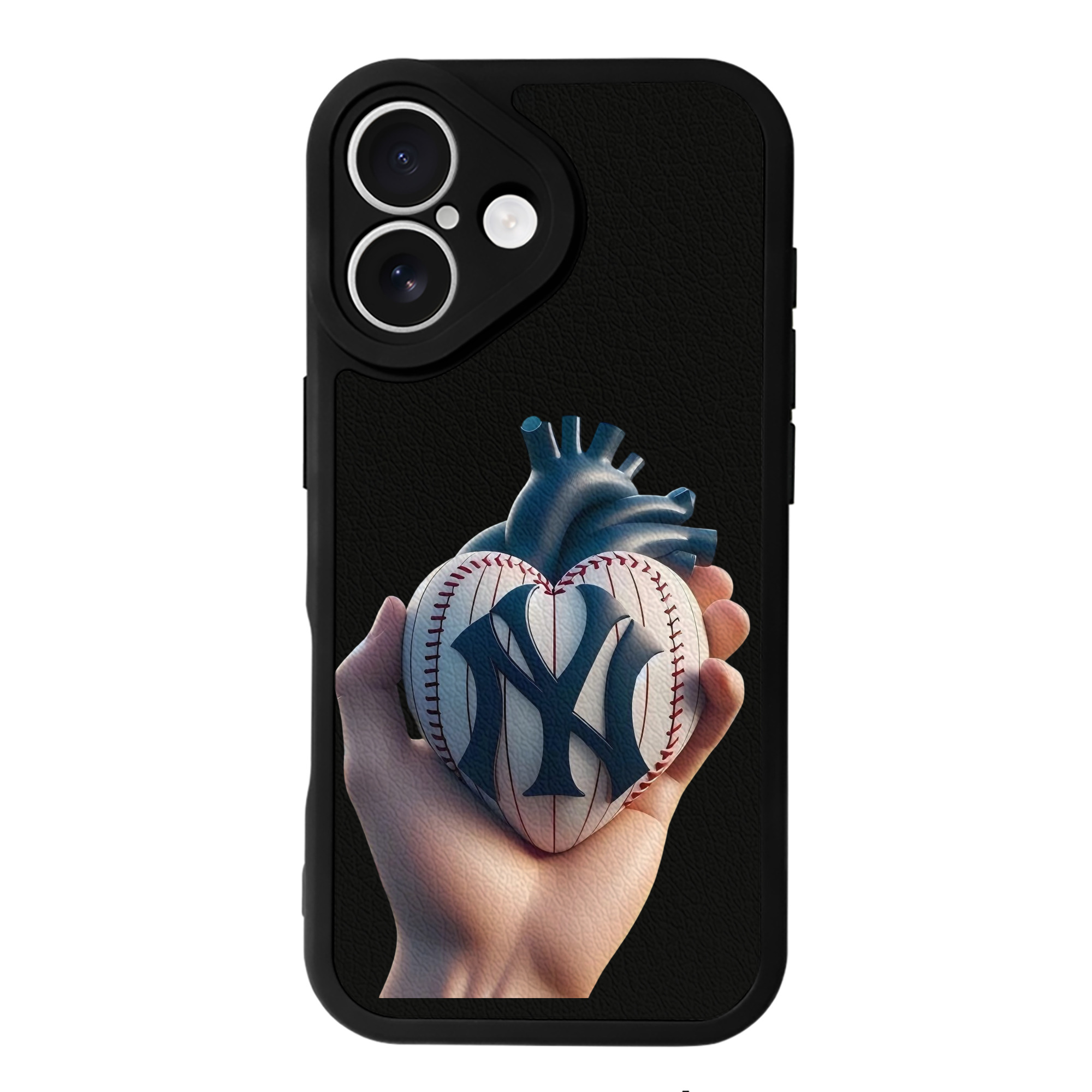 New York Yankees Heart IPhone 16 Silicone Leather Case – UV Print, Lambskin Texture – Perfect Fit, Wireless Charging Compatible, Scratch Resistant, Precise Cutouts – Stylish Protection For IPhone 16